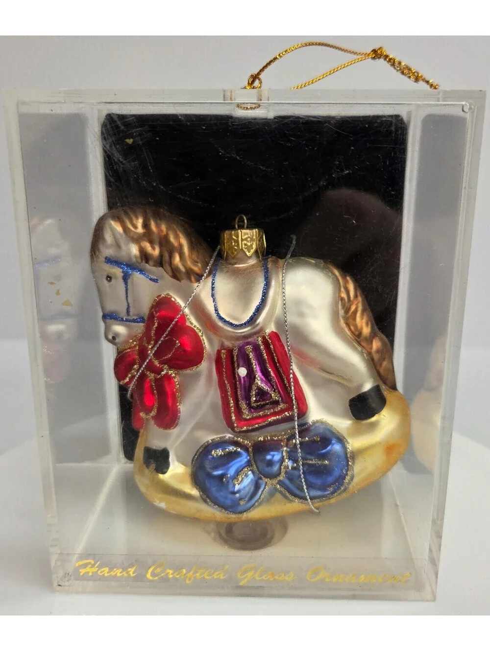 Vintage Hand Painted Glass Rocking Horse Ornament Target Blown Glass Boxed